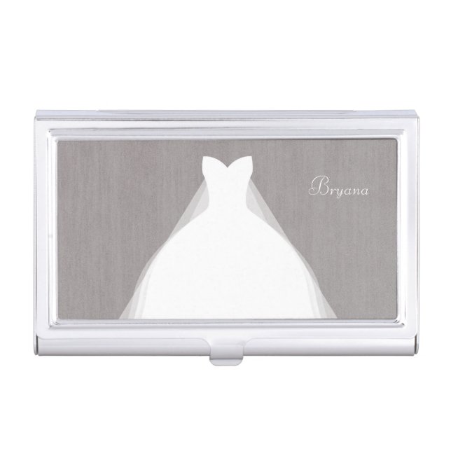 Wedding Dress Modern Glamour Bridal Shower Grey Business Card Case (Front)