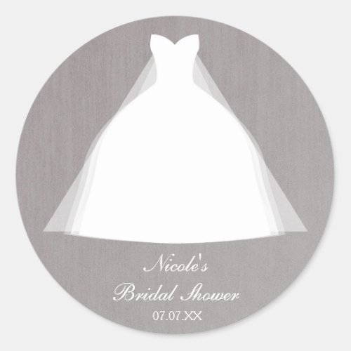 Wedding Dress Modern Glamour Bridal Shower Grey Classic Round Sticker