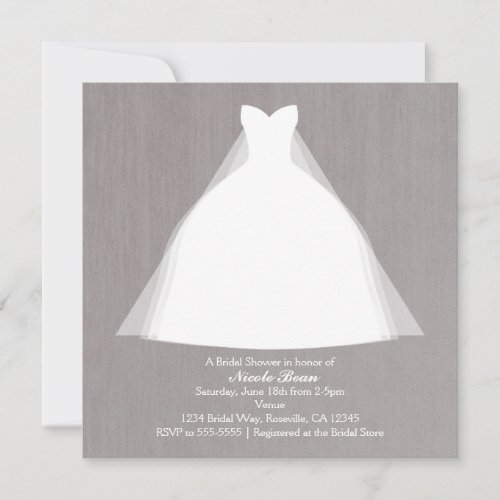 Wedding Dress Modern Glamour Bridal Shower Grey Invitation
