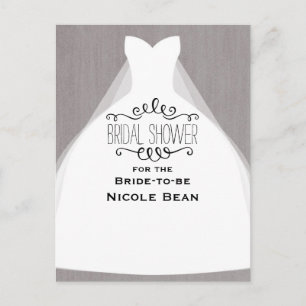 Wedding Dress Modern Glamour Bridal Shower Grey Invitation Postcard