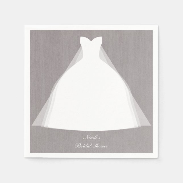 Wedding Dress Modern Glamour Bridal Shower Grey Napkins (Front)