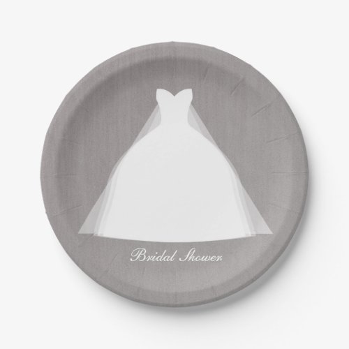 Wedding Dress Modern Glamour Bridal Shower Grey Paper Plates