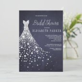 Wedding Dress Navy Blue Chalkboard Bridal Shower Invitation (Standing Front)