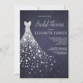 Wedding Dress Navy Blue Chalkboard Bridal Shower Invitation (Front)