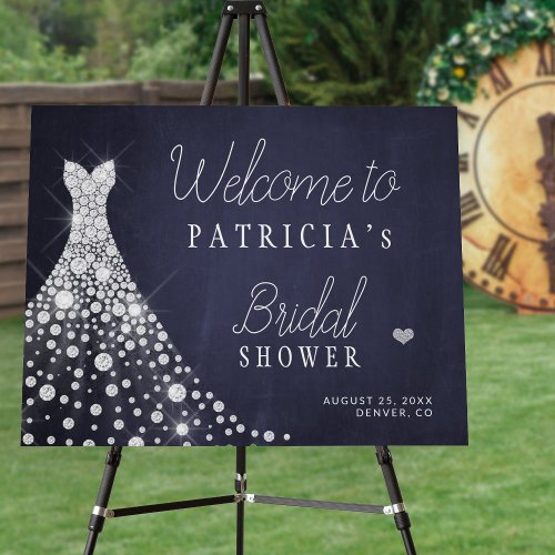 Wedding dress navy bridal shower welcome sign