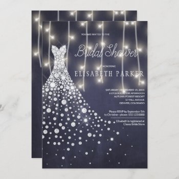 Wedding Dress Navy Chalkboard Winter Bridal Shower Invitation by invitations_kits at Zazzle