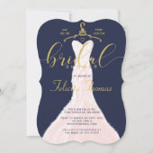 Wedding Dress Navy Gold Bridal Shower Invitation (Front)