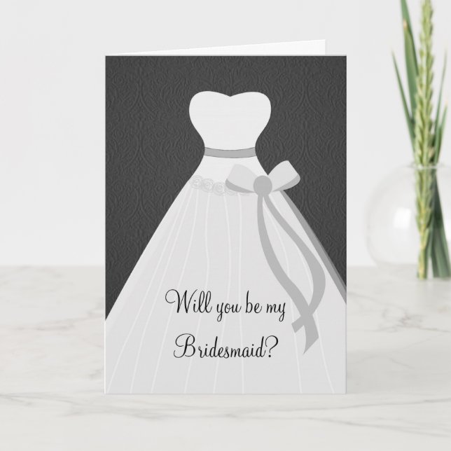 Wedding dress on dark gray background Bridesmaid Invitation (Front)