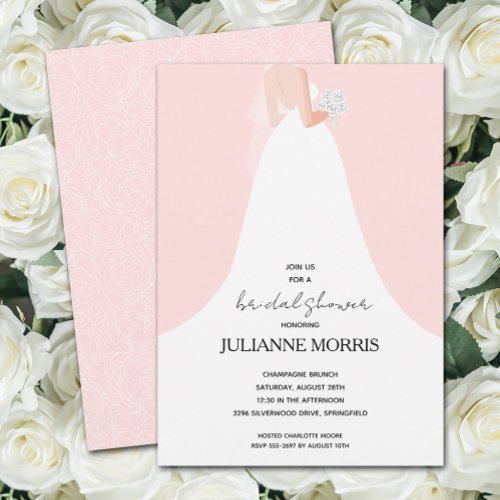 Wedding Dress on Pink Bridal Shower Invitation