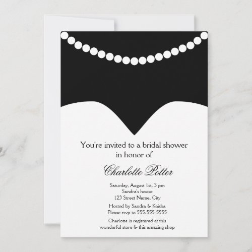 Wedding Dress Pearl Necklace Bridal Shower Custom Invite