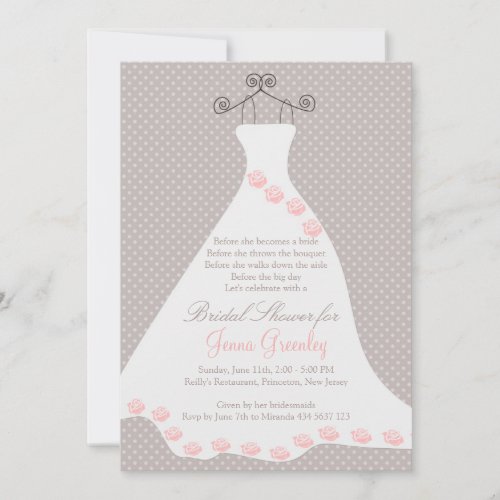 Wedding dress roses polka dots invitation