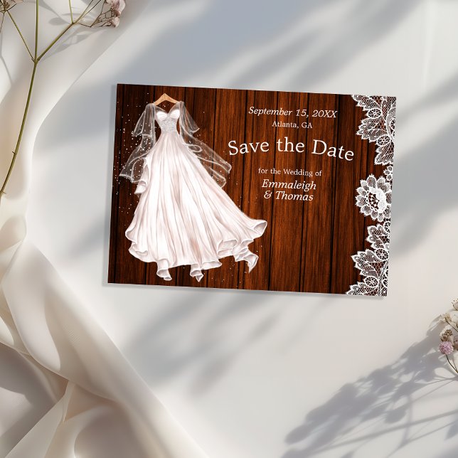 Wedding Dress Save the Date Rustic Wood Lace (Creator Uploaded)