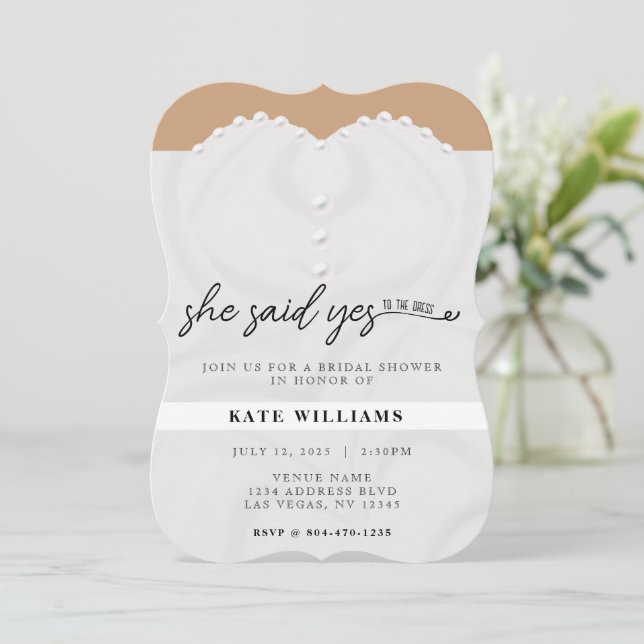 Wedding Dress She Said Yes Bridal Shower Invitation (Standing Front)