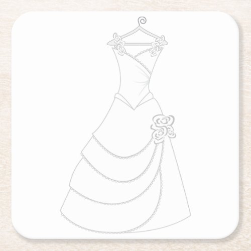 Wedding Dress Square Paper Coaster