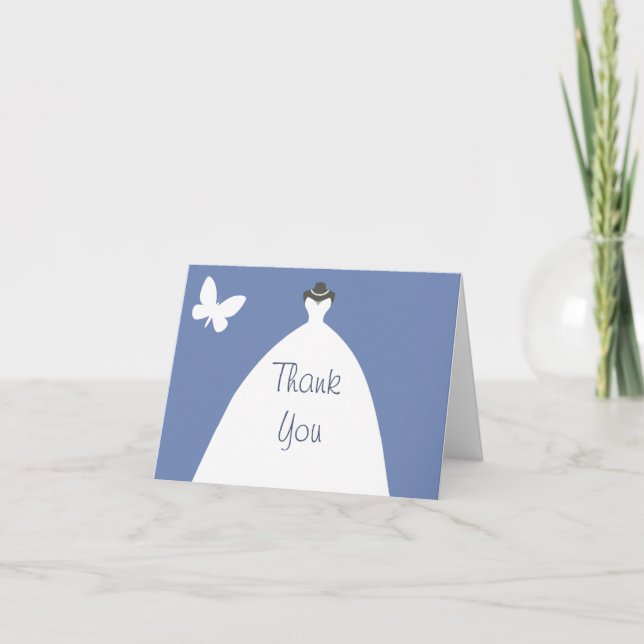 Wedding Dress Thank You with White Butterfly Card (Front)