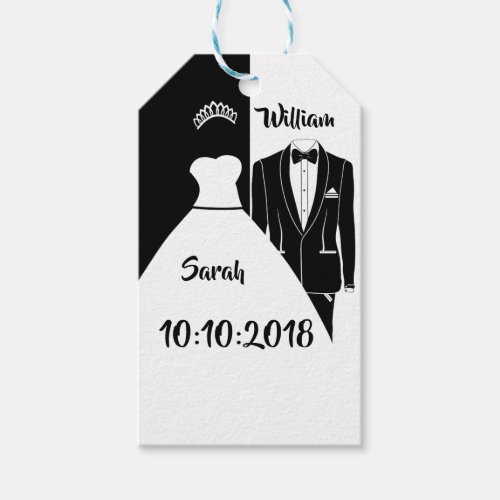 Wedding dress tuxedo black and white gift tags