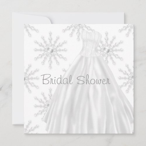 Wedding Dress White Snowflake Bridal Shower Invitation