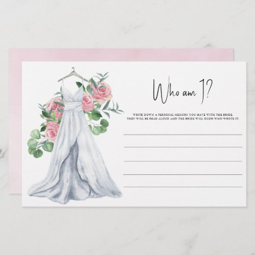 Wedding dress _ Who am I Bridal shower game Stationery