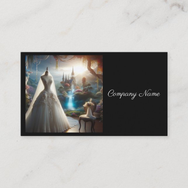 Wedding Dress with a Fantasy Background Business Card (Front)