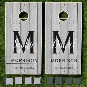 Wedding Driftwood Wood Monogram Family Name Cornhole Set
