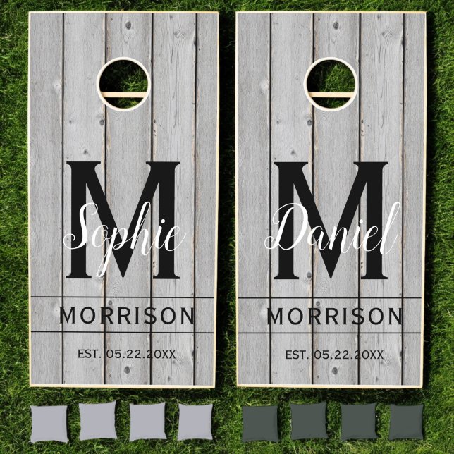 Wedding Driftwood Wood Monogram Family Name Cornhole Set (Creator Uploaded)