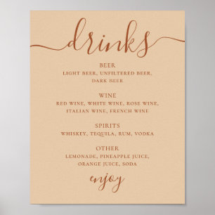 Wedding Drink Menu Bar Sign in Warm Peach Sand
