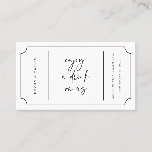 Wedding Drink Ticket Reception Bar Token Card B613