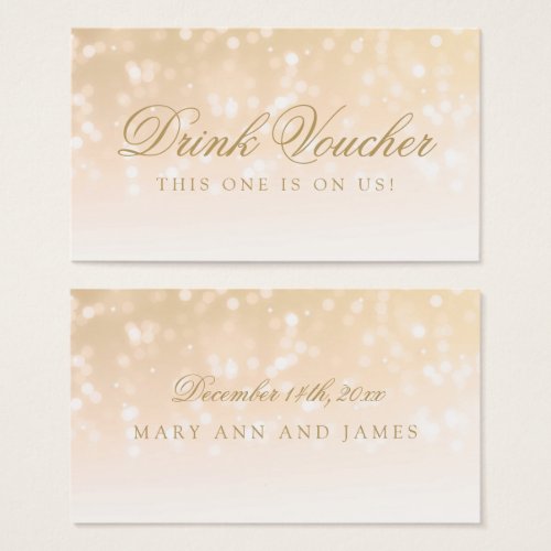 Wedding Drink Voucher Gold Bokeh Sparkle Lights