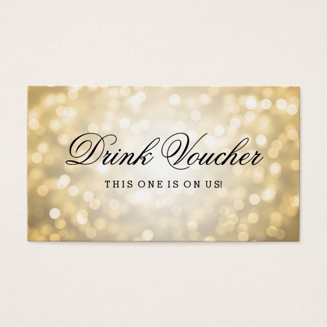 Wedding Drink Voucher Gold Glitter Lights (Front)
