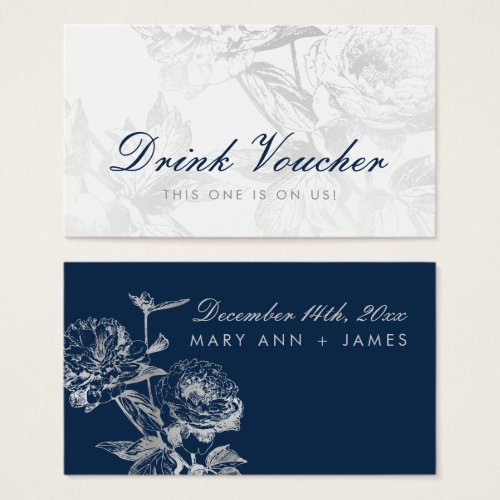 Wedding Drink Voucher Modern Floral Silver Navy