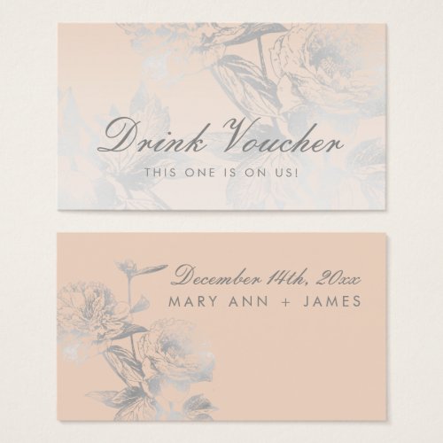 Wedding Drink Voucher Simple Floral Silver Blush