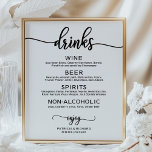 Wedding Drinks Bar Menu Black Calligraphy Poster<br><div class="desc">This stunning calligraphy wedding suite exudes a modern, bold, and timeless design. Our comprehensive collection provides everything you need to create a cohesive and chic atmosphere, including matching menu cards, personalized napkins, striking signs, favors, and much more. Don't hesitate to reach out via chat for personalized assistance or to discover...</div>