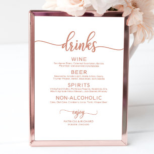Wedding Drinks Bar Menu Rose Gold Calligraphy Poster