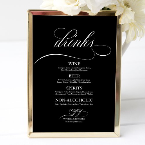 Wedding Drinks Bar Menu Sign Black And White