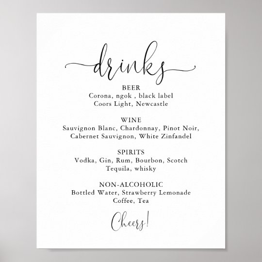 Wedding Drinks Menu Fancy Script Sign | Zazzle.com