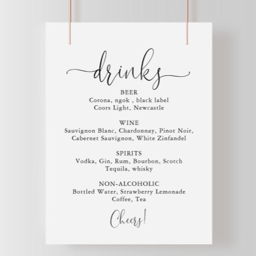 Wedding Drinks Menu Fancy Script Sign