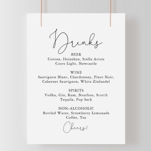 Wedding Drinks Menu Simple Calligraphy Sign