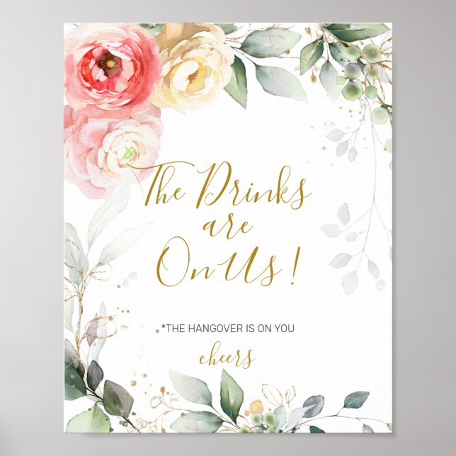 Wedding Drinks Sign, Modern Open Bar Wedding Sign (Front)