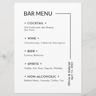 Wedding Drinks. Simple Modern Bar Menu