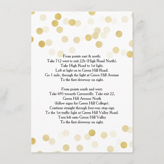 Wedding Driving Directions Gold Foil Glitter Light Enclosure Card (Front)