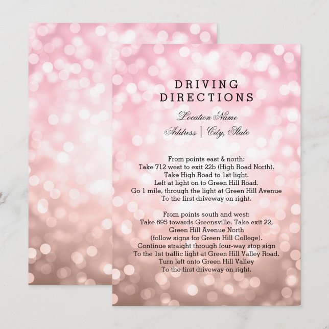 Wedding Driving Directions Rose Blush Pink Lights Invitation (Front/Back)