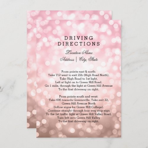 Wedding Driving Directions Rose Blush Pink Lights Invitation