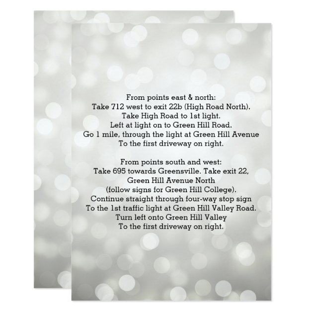 Wedding Driving Directions Silver Glitter Lights Card