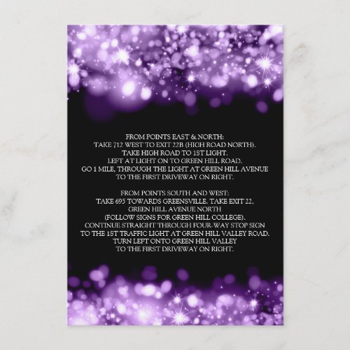 Wedding Driving Directions Sparkling Lights Purple Enclosure Card