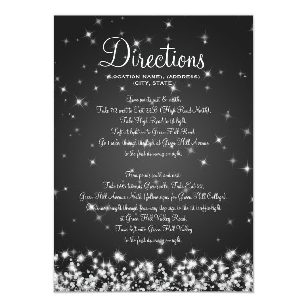 Wedding Driving Directions Winter Sparkle Black Card