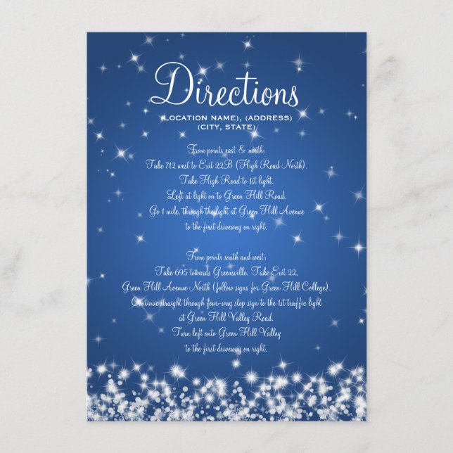 Wedding Driving Directions Winter Sparkle Blue Enclosure Card (Front)