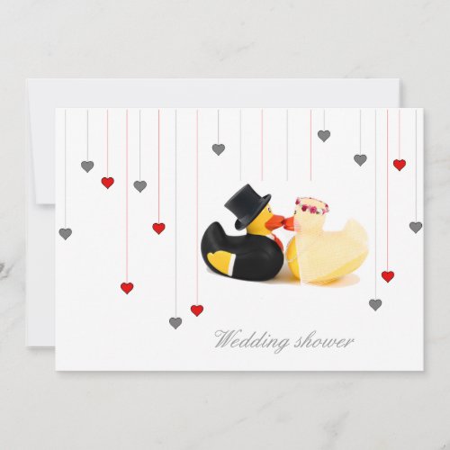 Wedding ducks 4 and two hearts wedding invitation