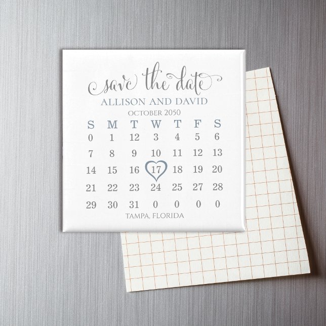  Wedding Dusty Blue 5 Rows Calendar Save the Date Magnet