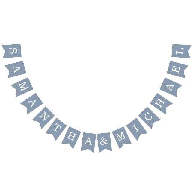 Wedding Dusty Blue Bride & Groom Names Simple Bunting Flags (All)