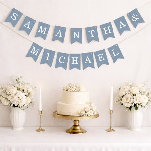 Wedding Dusty Blue Bride & Groom Names Simple Bunting Flags